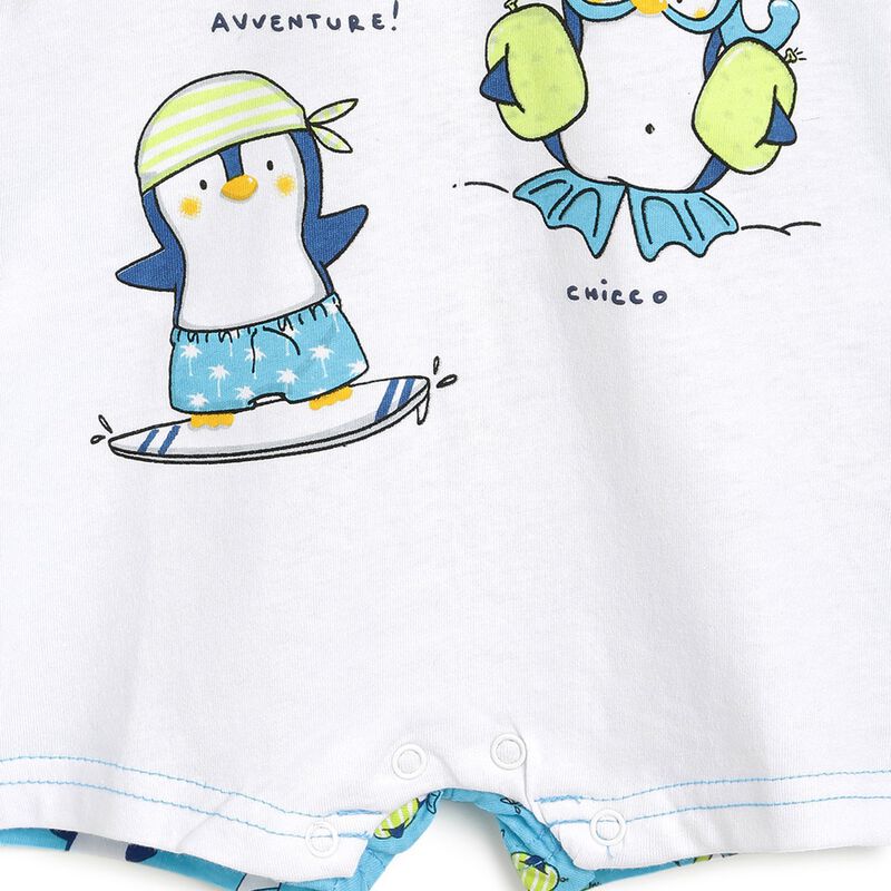 Boys White & Light Blue Printed Short Sleeve Romper image number null